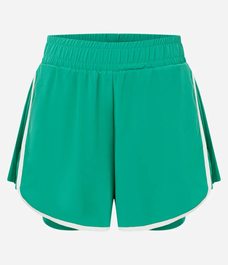 Bermuda Runner Esportiva com Short Interno e Laterais Plissadas Verde