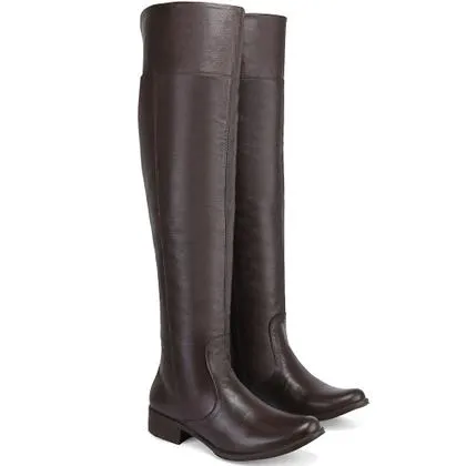 Bota Feminina Montaria Over The Knee Cano Longo Alto Acima Joelho Salto Baixo Bico Redondo Palmilha Confortável Macia Le - CLA CLE