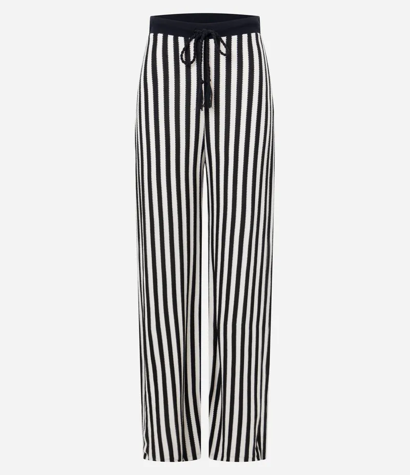 Calça em Algodão com Padrão de Listras e Ajuste na Cintura Preto / Branco