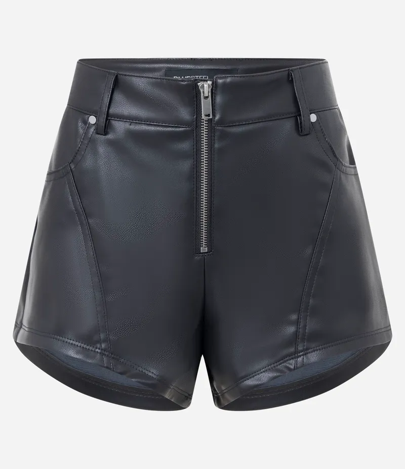 Short Curto em PU com Fechamento em Zíper Preto