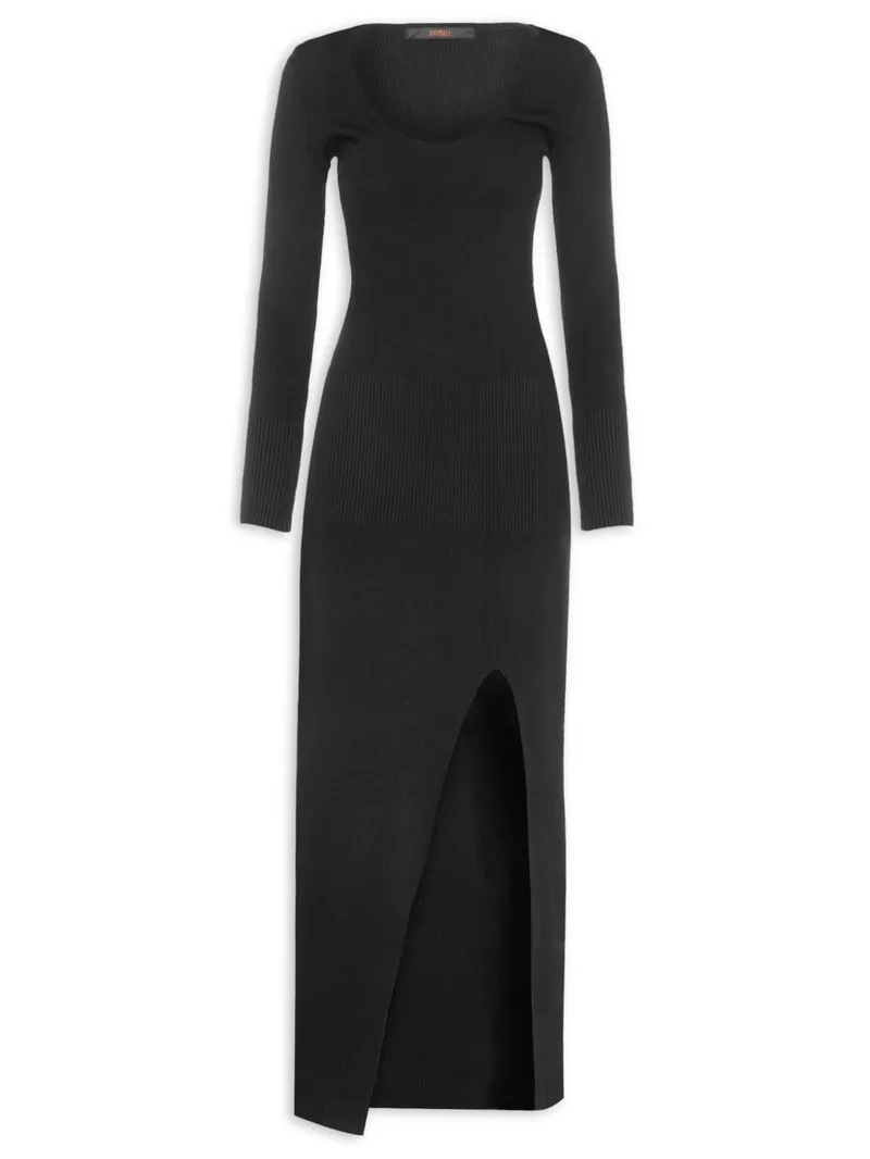 Vestido Longo Decote Canoa Tricot Preto Animale