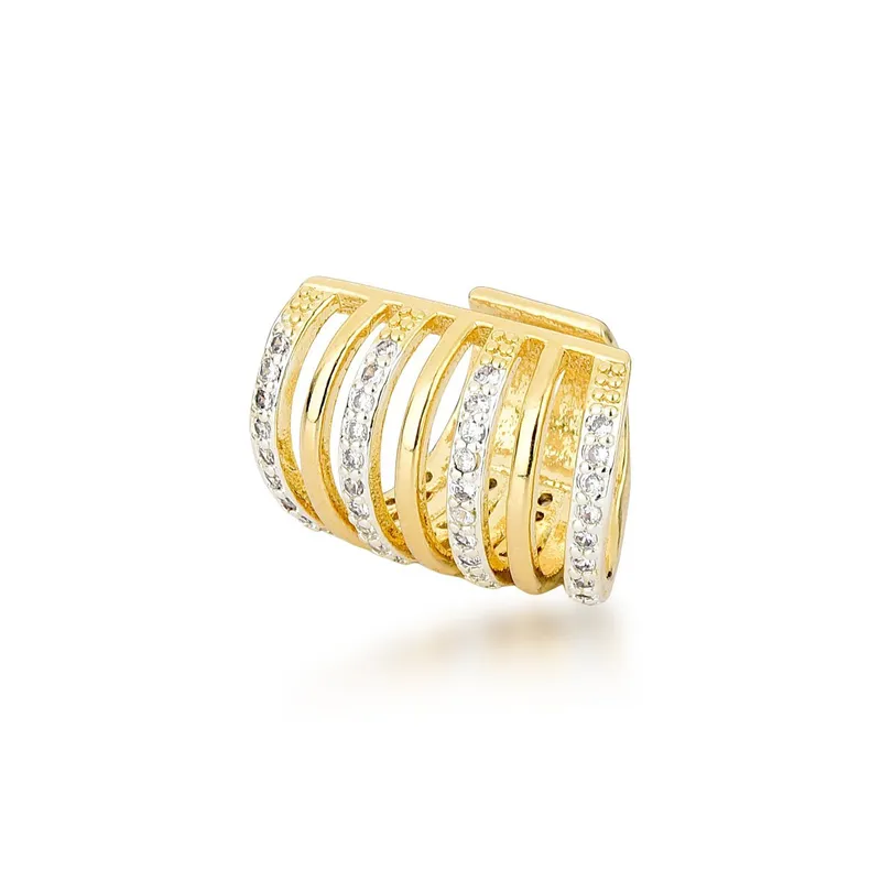 Piercing Fake de Luxo - Estilo Argola Banhado em Ouro 18k com Detalhes Brilhantes Dourado