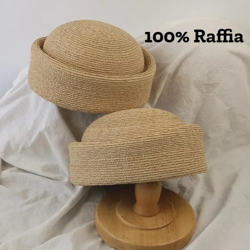 Novo Chapéu Feminino de Palha 100% Ráfia Natural 2026, Estilo Boina e Pillbox, com Copa Abaulada, Retrô Francês, para Verão, Férias e Praia - AliExpress 200000297