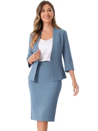 Conjunto de saia e terno Allegra K Business para escritório feminino, cinza, azul