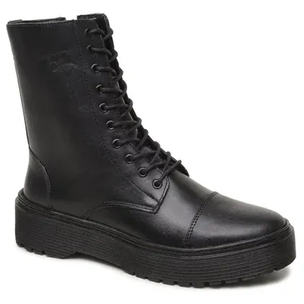 Bota Coturno Feminino Couro Cano Alto Plataforma Zíper Preto