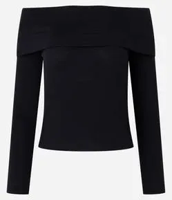 Blusa Ombro a Ombro em Viscose com Decote Virado Preto