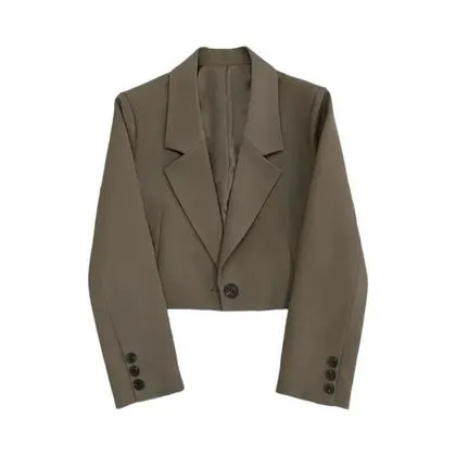 Blazer Preto Cropped Feminino Moderno Com Gola Entalhada, Estilo Coreano Versátil, Casaco De Terno - NONE