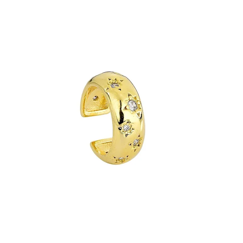 Piercing Fake de Orelha Banhado a Ouro 18k - Design Delicado com Pedras Luminosas Dourado