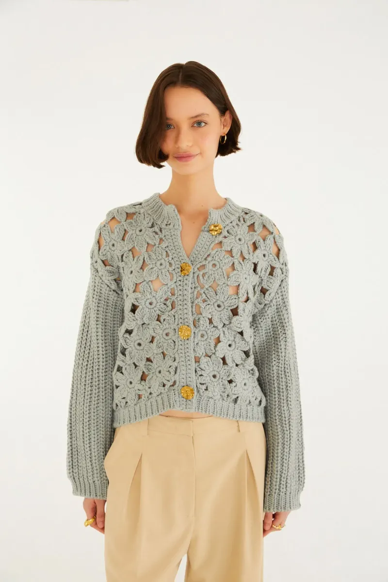 Cardigan Tricot Artesanal Floral