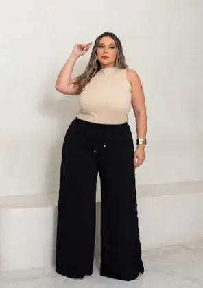 Calça Pantalona Feminina Plus Size C Forro Elastico Cintura - Massambani