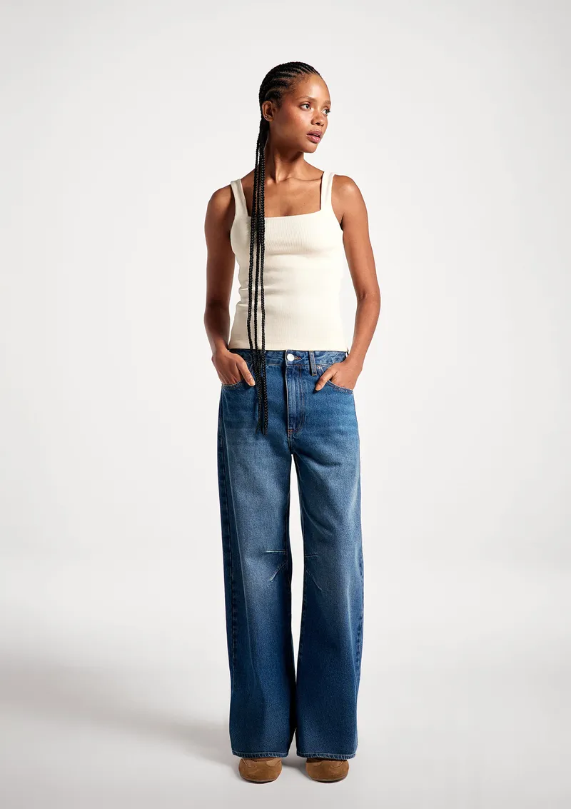 Calça Jeans Feminina Barrel Cintura Média - Azul