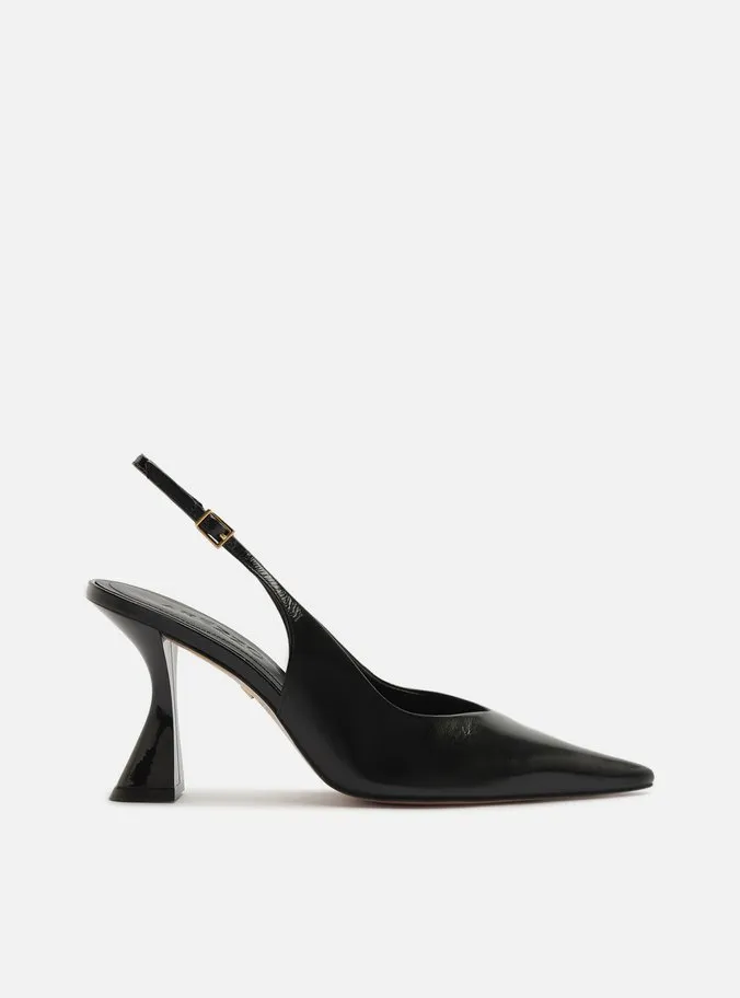 Scarpin Preto Couro Salto Alto Bico Fino