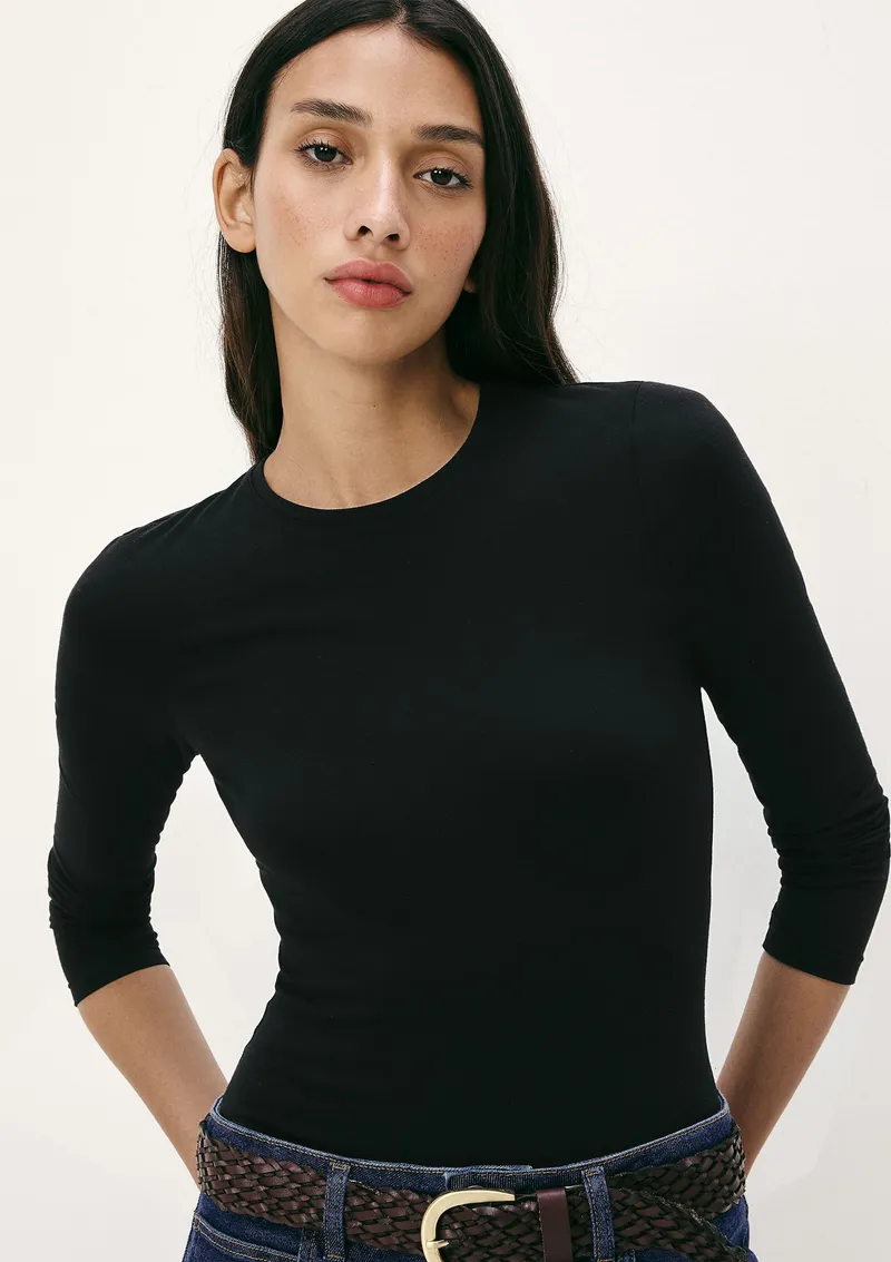Blusa Básica Feminina Manga Longa Slim - Preto