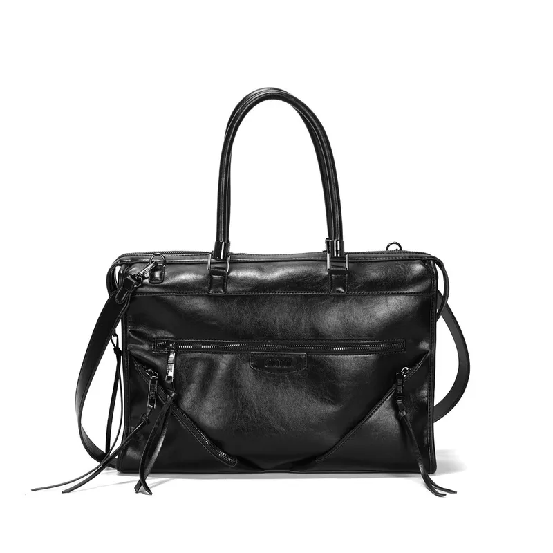 Bolsa Grande Quadrada Rústico Liso Preto Bolso Frontal
