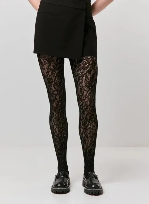 meia calça renda preta