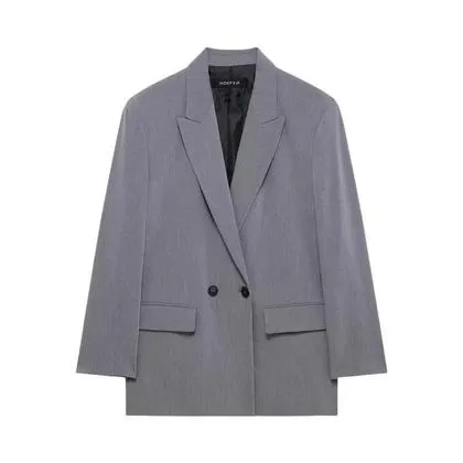 Blazer Feminino Preto Oversized Casual Para Escritório Manga Longa Primavera 2025 - HXAO