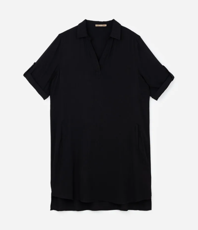 Vestido Curto em Viscose com Bolsos Curve & Plus Size Preto