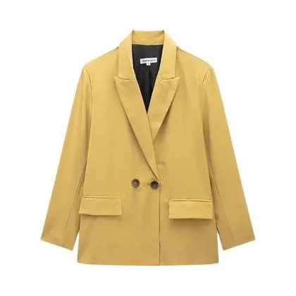 Blazer Feminino Vintage Transpassado Com Bolsos, Manga Longa Sólida E Gola Entalhada Ideal Para O - Willshela