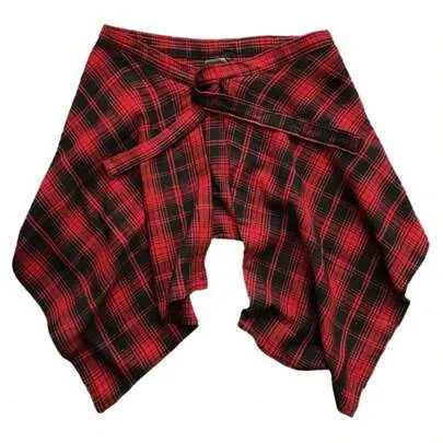 1 Peça Vestido Camisa Xadrez Retrô Feminino, Comprimento Estendido, Cintura Alta Estilo A-Line, Bainha Assimétrica com Cinto Ajustável, Peça Essencial para Sobreposição