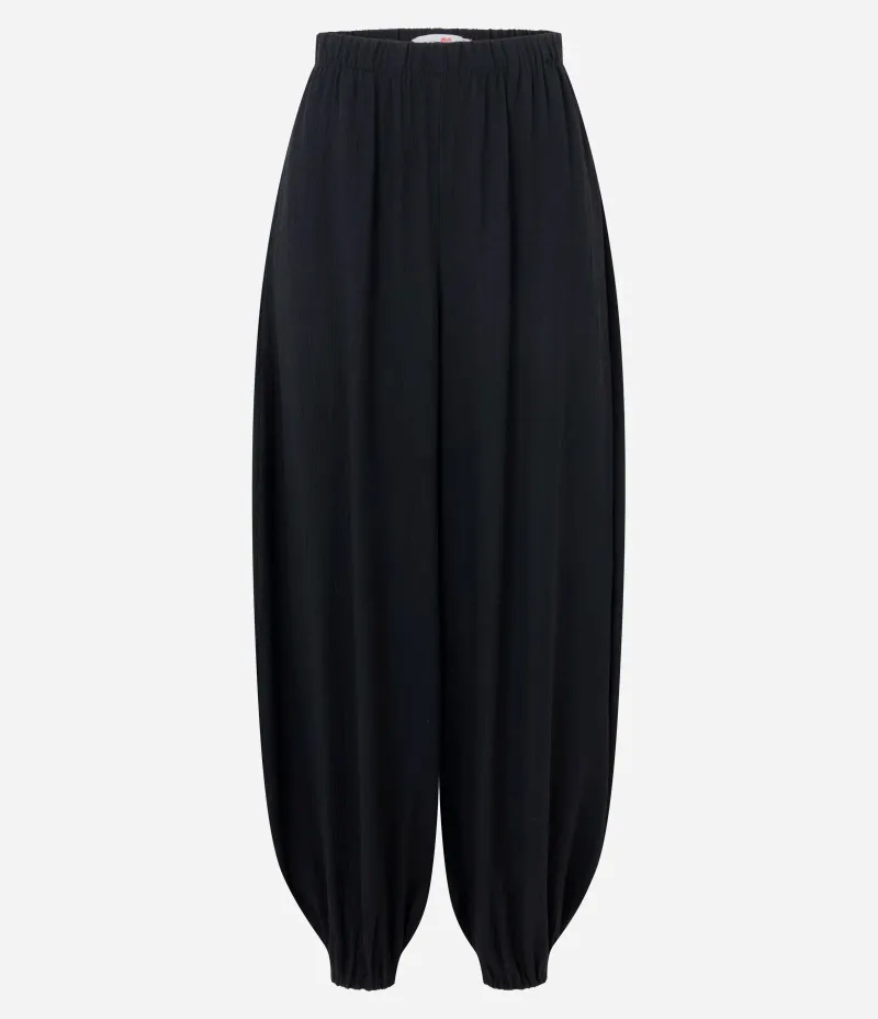 Calça Aladim em Viscose com Cós Elástico Preto
