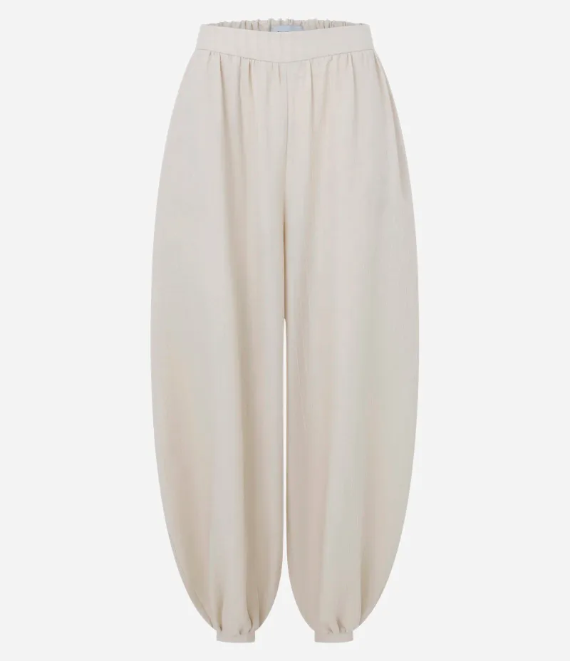 Calça Aladim em Crepe com Textura Bege