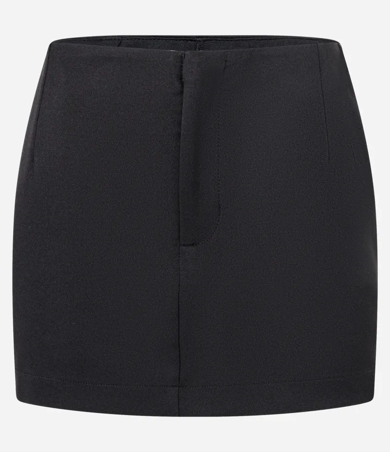 Short Saia Mini Alfaiataria com Recorte no Bolso Preto