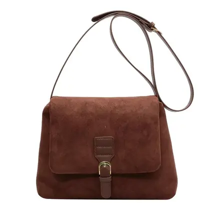Bolsa Transversal Feminina De Couro PU Suede Marrom Vintage De Grande Capacidade, Bolsa De Ombro - Yogodlns
