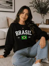Moletom Brasil Blusa de Frio Flanelada Algodão Casaco Gola Careca Quentinho Agasalho Torcedor