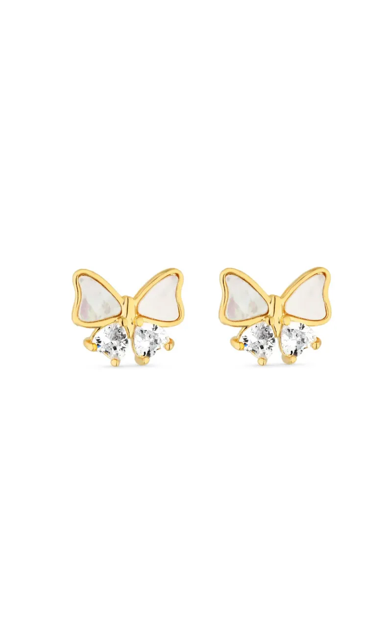 Brinco Borboleta Madrepérola e Zircônias Ouro 18k Dourado