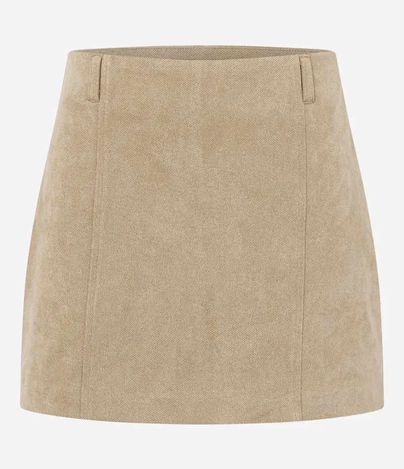 Short Saia Curto em Suede Bege