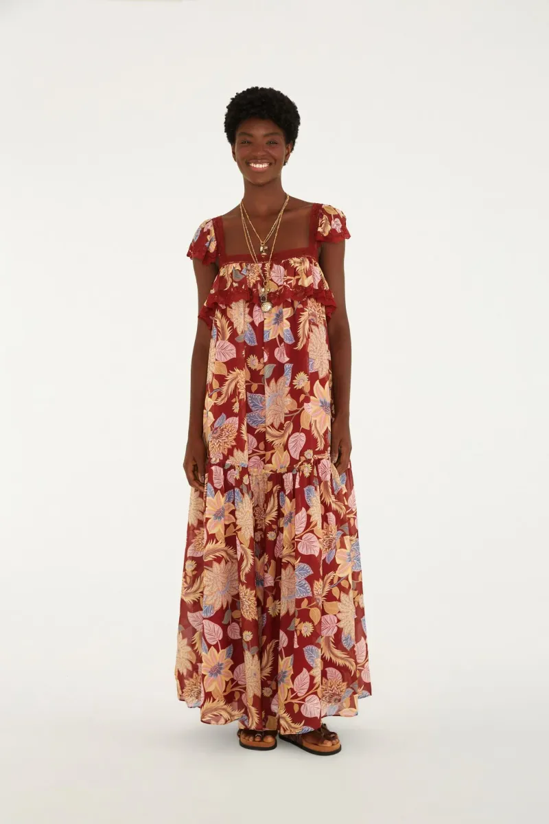 Vestido Longo Manga Estampado Floral Siena