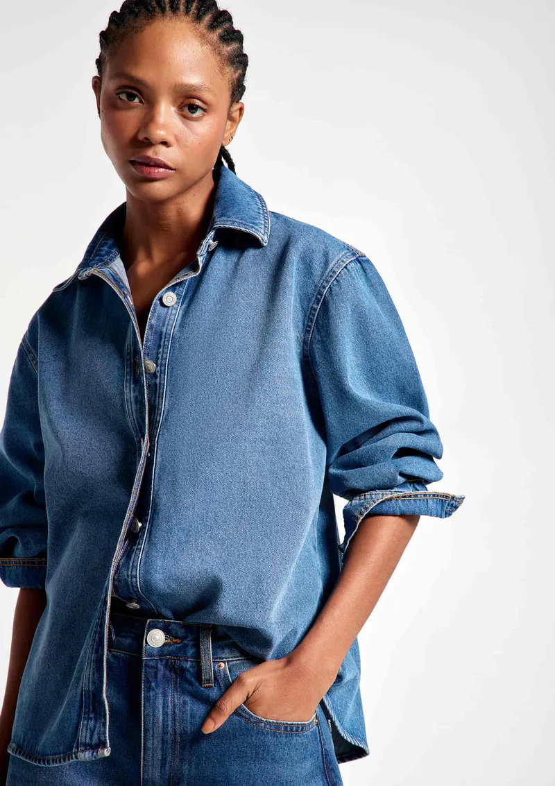 Camisa Jeans Feminina Manga Longa - Azul