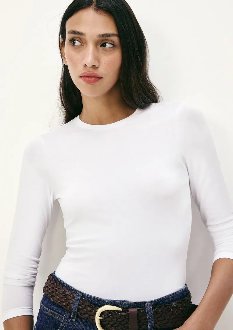 Blusa Básica Feminina Manga Longa Slim - Branco