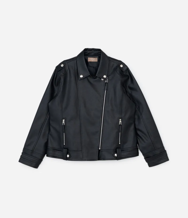 Jaqueta Biker em PU Curve e Plus Size Preto