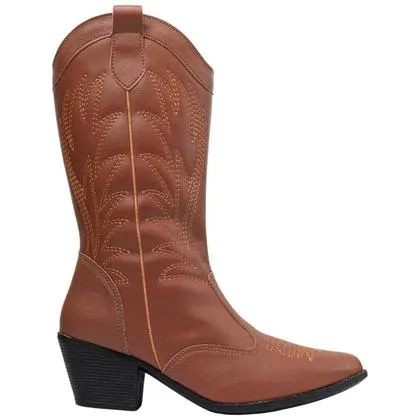 Bota Texana Feminina Western Country Rodeio Boiadeira Bico Fino Cano Alto Confortável Via Angel 9002