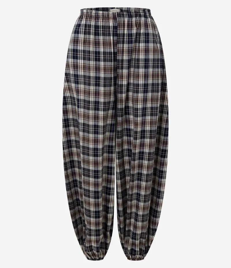 Calça Aladim em Tricoline com Estampa Xadrez Azul