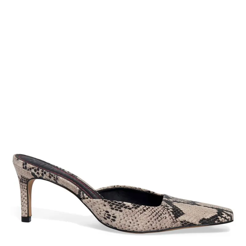 Mule Couro Bico Quadrado Animal Print Cobra