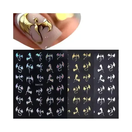 Adesivos Metálicos Para Unhas Com Design De Dragão 3 Peças, Decalques a Laser Prata E Dourado Com - SWEET TREND