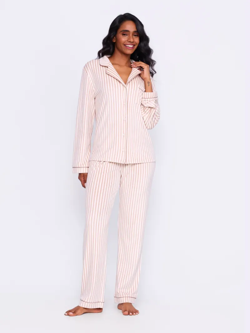 Pijama Plush Feminino Aberto Charm Listras