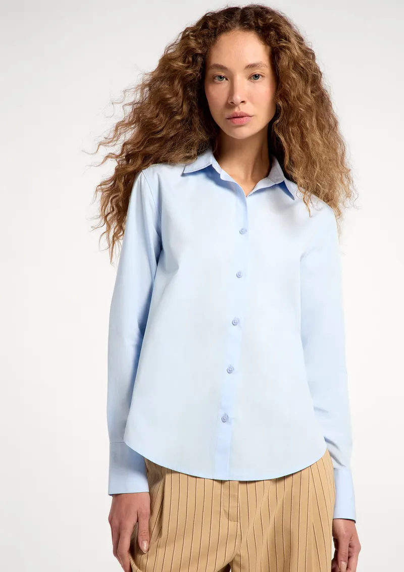 Camisa Feminina Manga Longa Em Tricoline - Azul