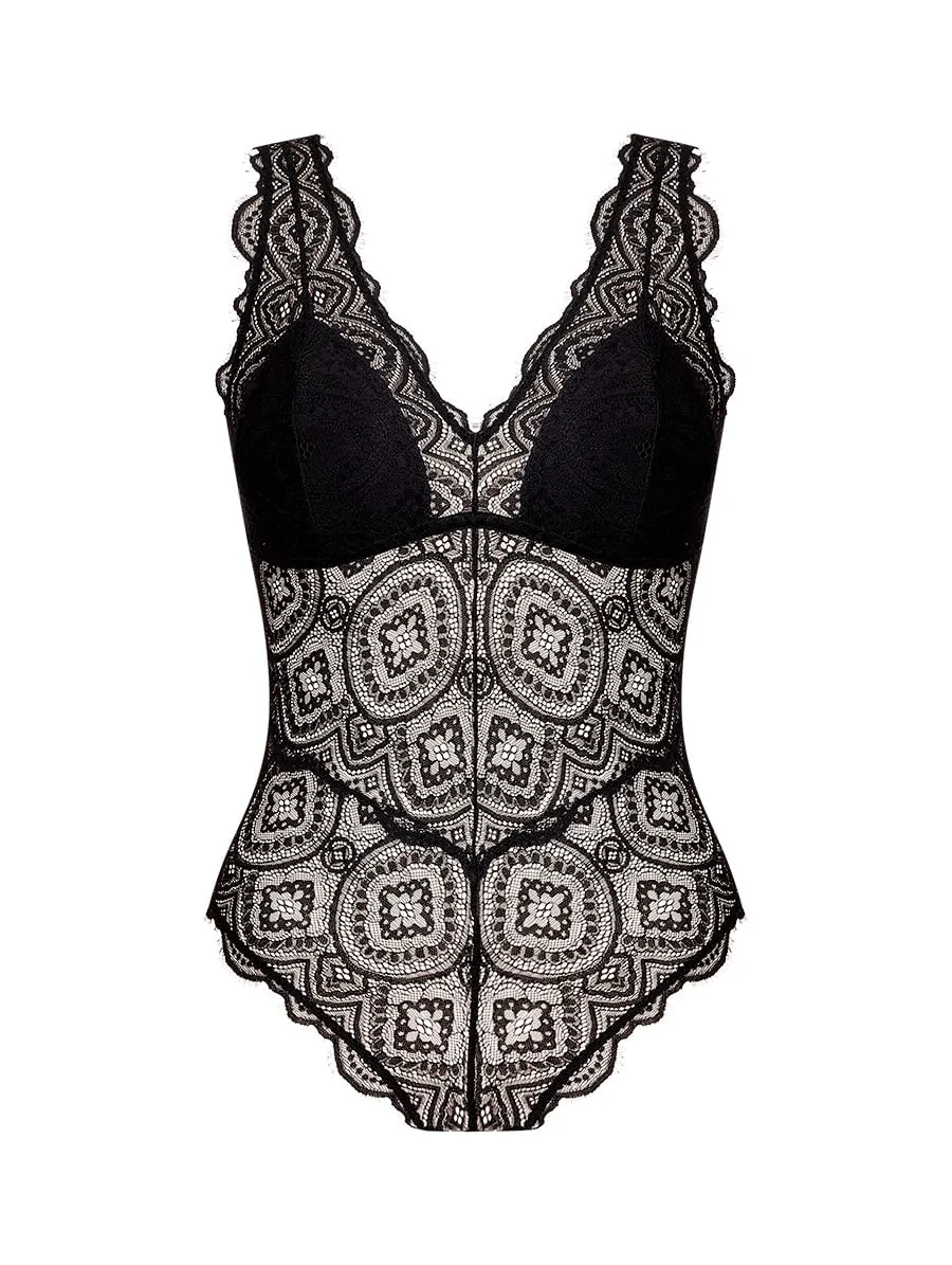 Body Regata Em Renda Preto