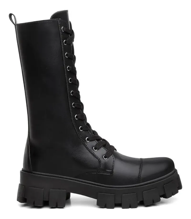 Bota Coturno Feminino Tratorado Cano Longo Alto Blogueira
