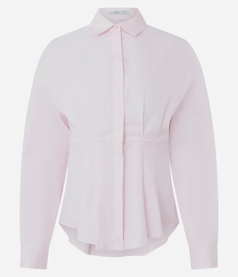 Camisa em Algodão com Pregas e Botões Rosa