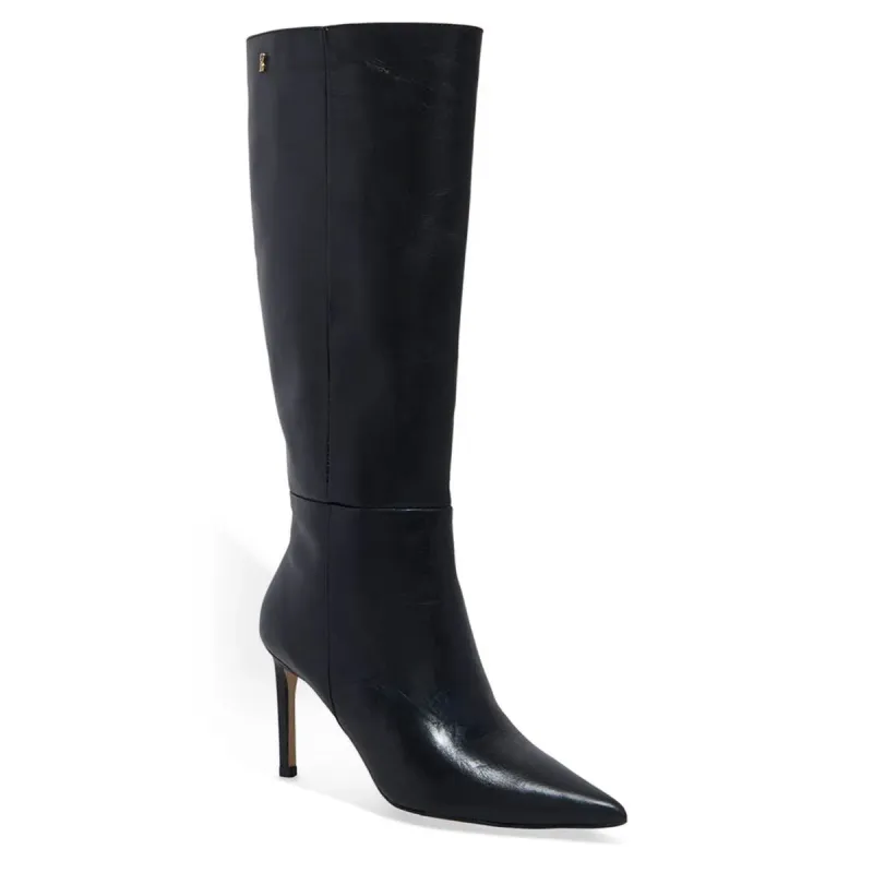 Bota Cano Longo Couro Bico Fino Preta