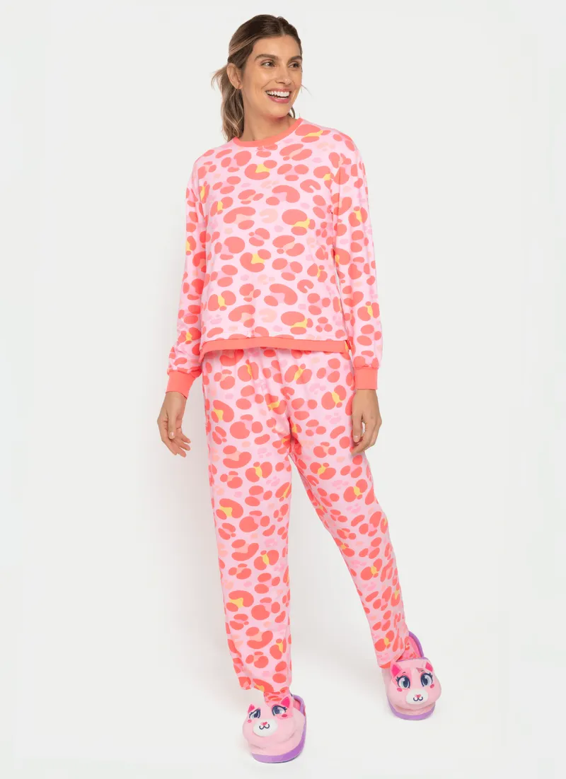 Pijama Manga Longa Ultra Visco Feminino Gata Cereja