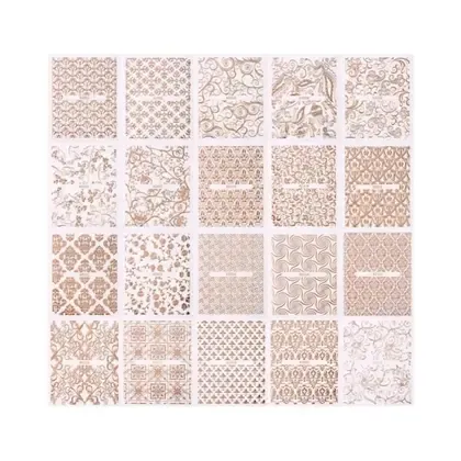 Adesivos De Unha Metálicos 3D Rose Gold Com Estampa De Renda Boêmia E Flores Para Manicure - NONE