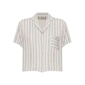 CAMISA FEMININA MANGA CURTA LISTRADA BOLSO