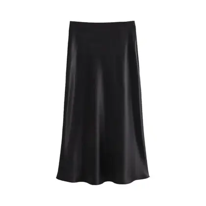 Saia Longa De Cetim Elegante De Cintura Alta Para Mulheres, Saia Reta Sedosa Estilo Vintage Moda - KONDALA
