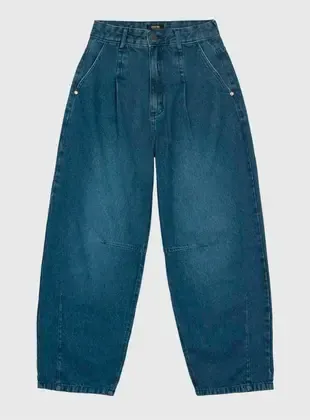 Calça Barrel Jeans Enfim 1000131599 Feminina Cintura Média Algodão T. 36/46