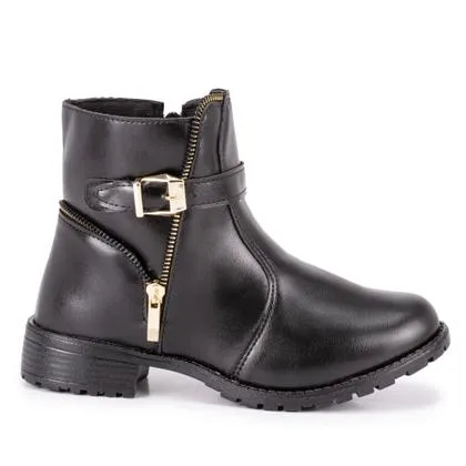 Botinha Bota Feminina Cano Curto Fivela e Zíper Salto Baixo Marrom Casual 707 adv - Adventure
